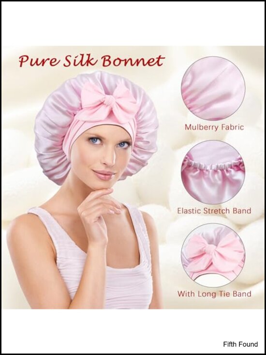 100% Mulberry Silk Hair Bonnet for Sleeping with Scrunchie, Large Adjustable main image 4